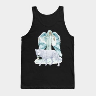 Fantasy Art Winter Angel And Wolf Tank Top